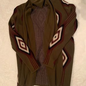 Olive green and patterned cardigan